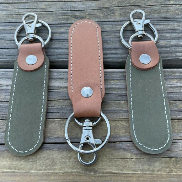 Handmade Key chains Genuine Leather Double Sided Keys Holder Keychains Set of 3 - Picture 4 of 11
